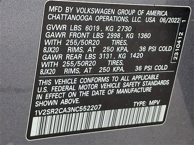 2022 Volkswagen Atlas 3.6L V6 SEL R-Line Black